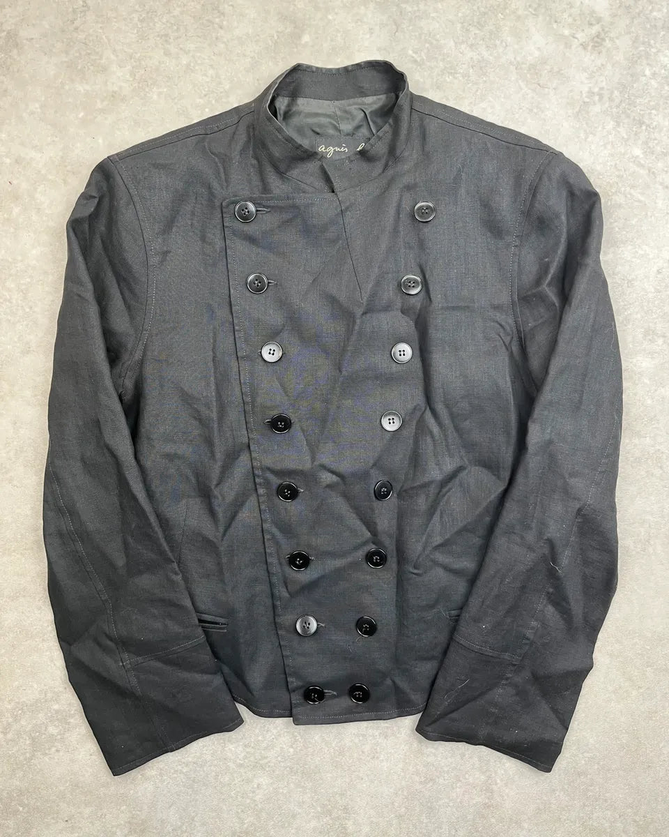 Agnès b Black Linen Double-Breasted Officer Blazer Jacket oFkKAap 0