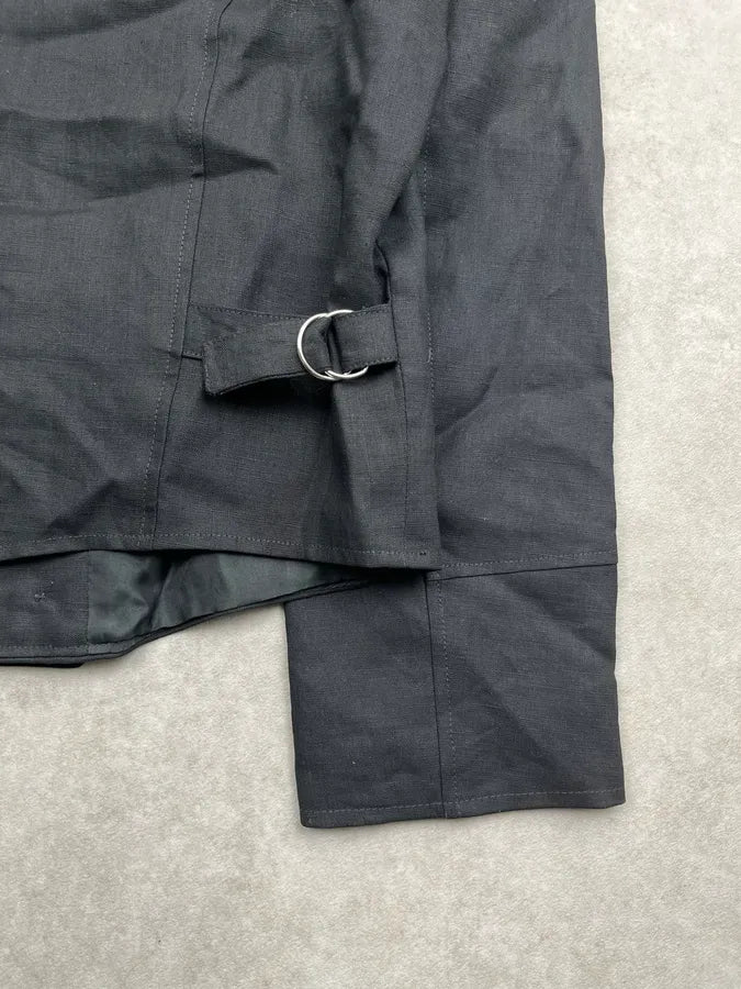 Agnès b Black Linen Double-Breasted Officer Blazer Jacket oFkKAap 7