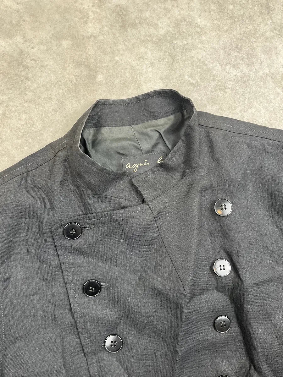 Agnès b Black Linen Double-Breasted Officer Blazer Jacket oFkKAap 6