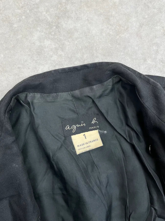 Agnès b Black Linen Double-Breasted Officer Blazer Jacket oFkKAap 8