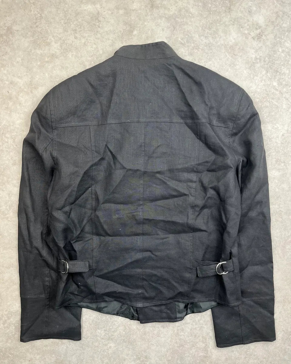Agnès b Black Linen Double-Breasted Officer Blazer Jacket oFkKAap 4