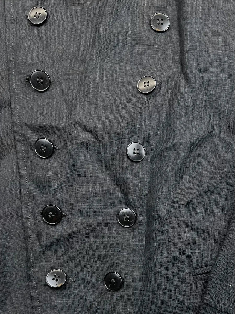 Agnès b Black Linen Double-Breasted Officer Blazer Jacket oFkKAap 5