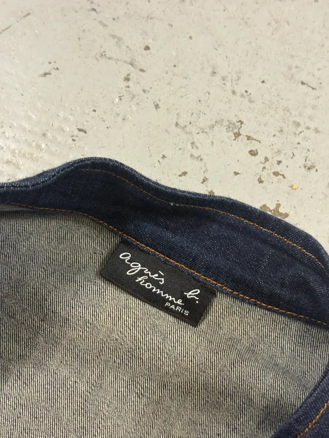 Agnès b Navy Asymmetrical Buttoned Denim Jacket  XmTlQgl 7