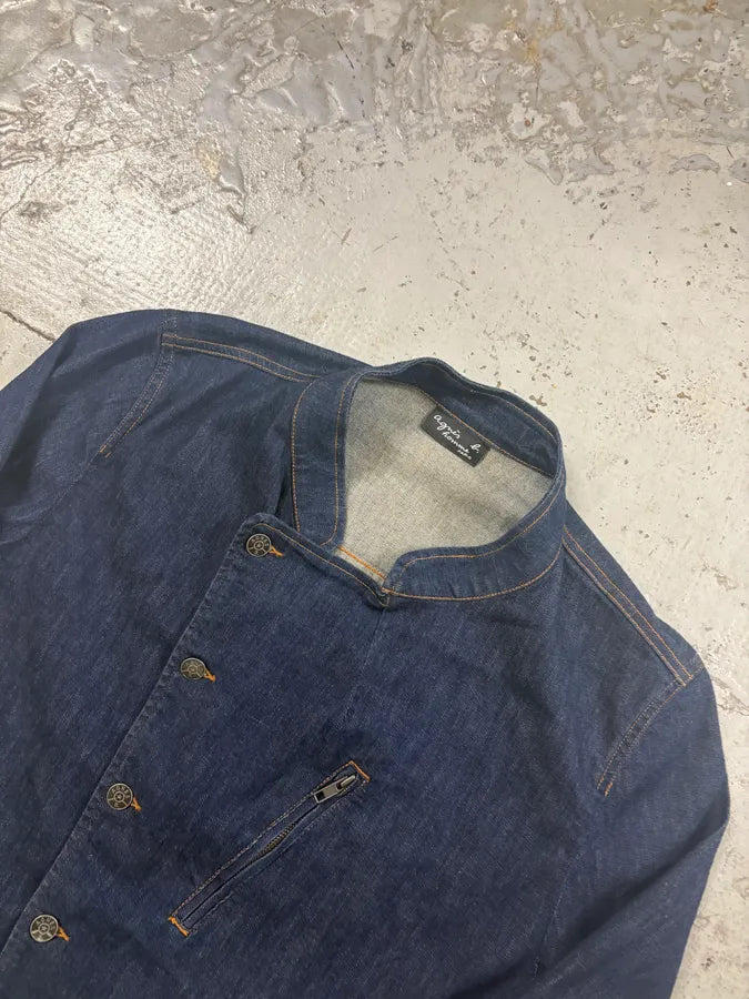 Agnès b Navy Asymmetrical Buttoned Denim Jacket  XmTlQgl 3