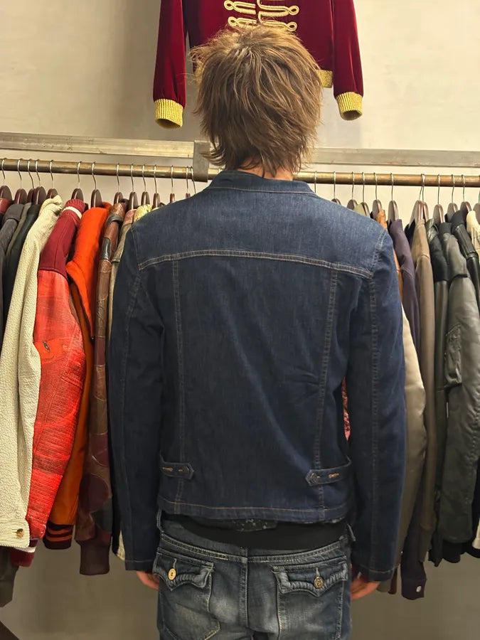 Agnès b Navy Asymmetrical Buttoned Denim Jacket  XmTlQgl 2