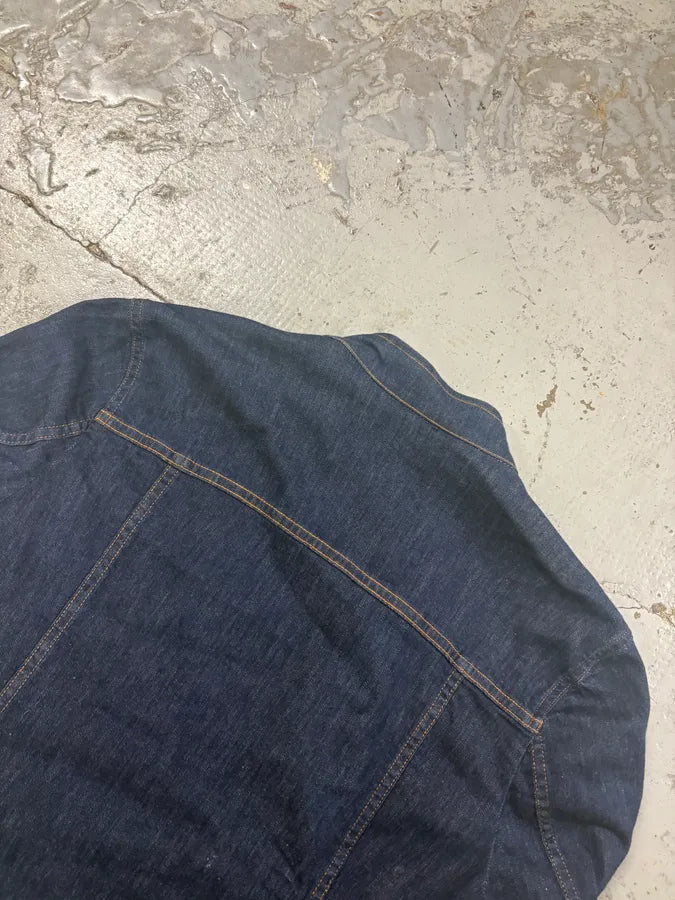 Agnès b Navy Asymmetrical Buttoned Denim Jacket  XmTlQgl 5