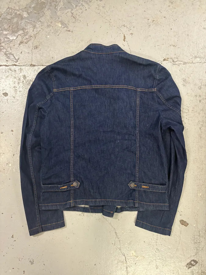 Agnès b Navy Asymmetrical Buttoned Denim Jacket  XmTlQgl 4