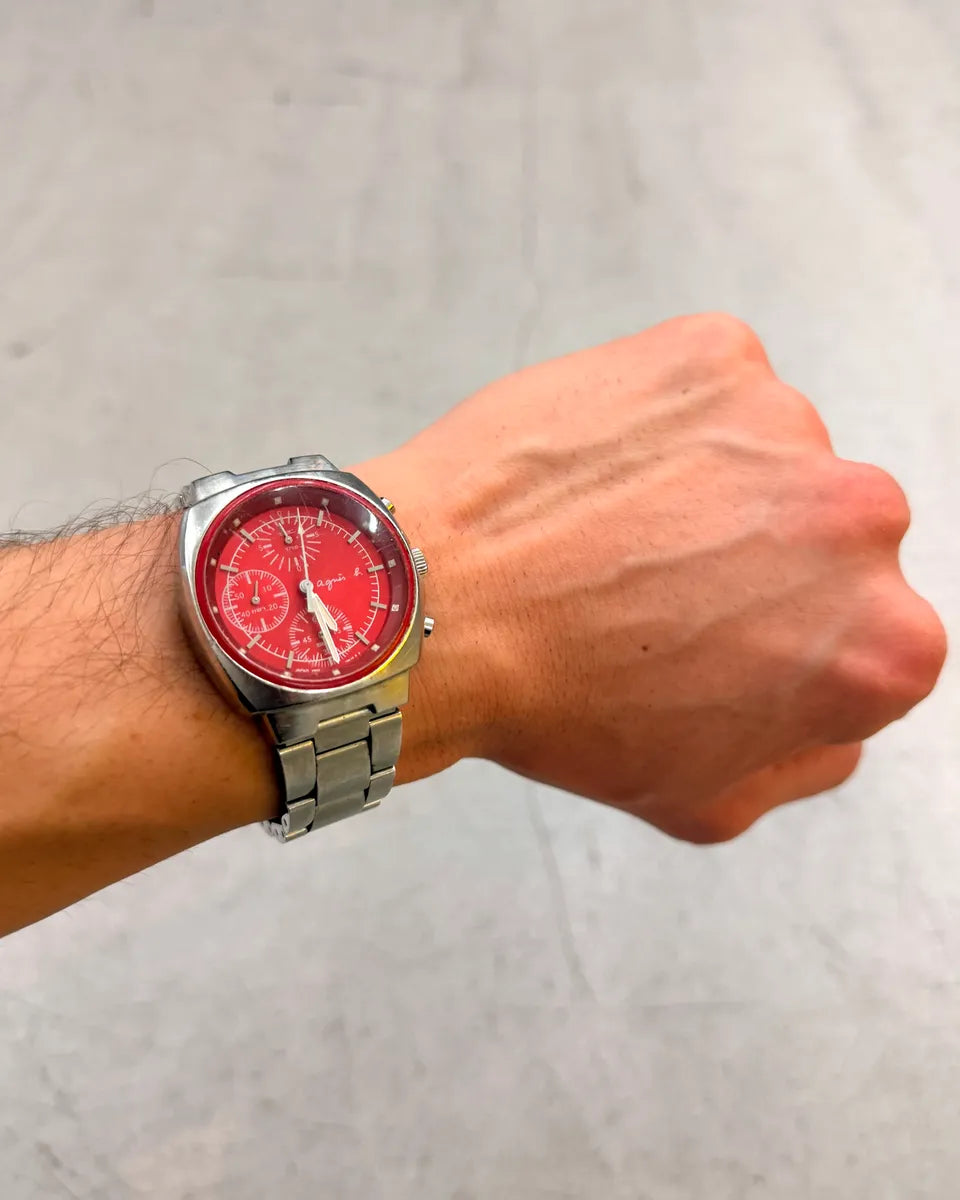 Agnès B Red Steel Chronograph Watch razqnRN 0