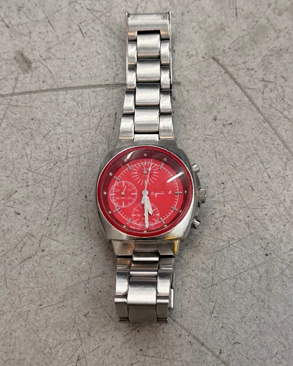Agnès B Red Steel Chronograph Watch razqnRN 4