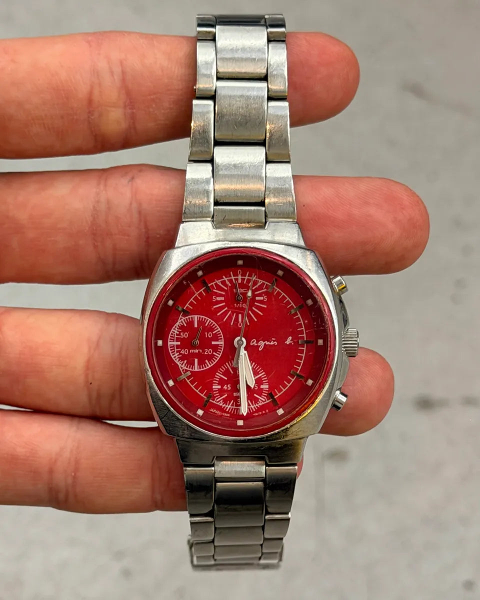 Agnès B Red Steel Chronograph Watch razqnRN 5