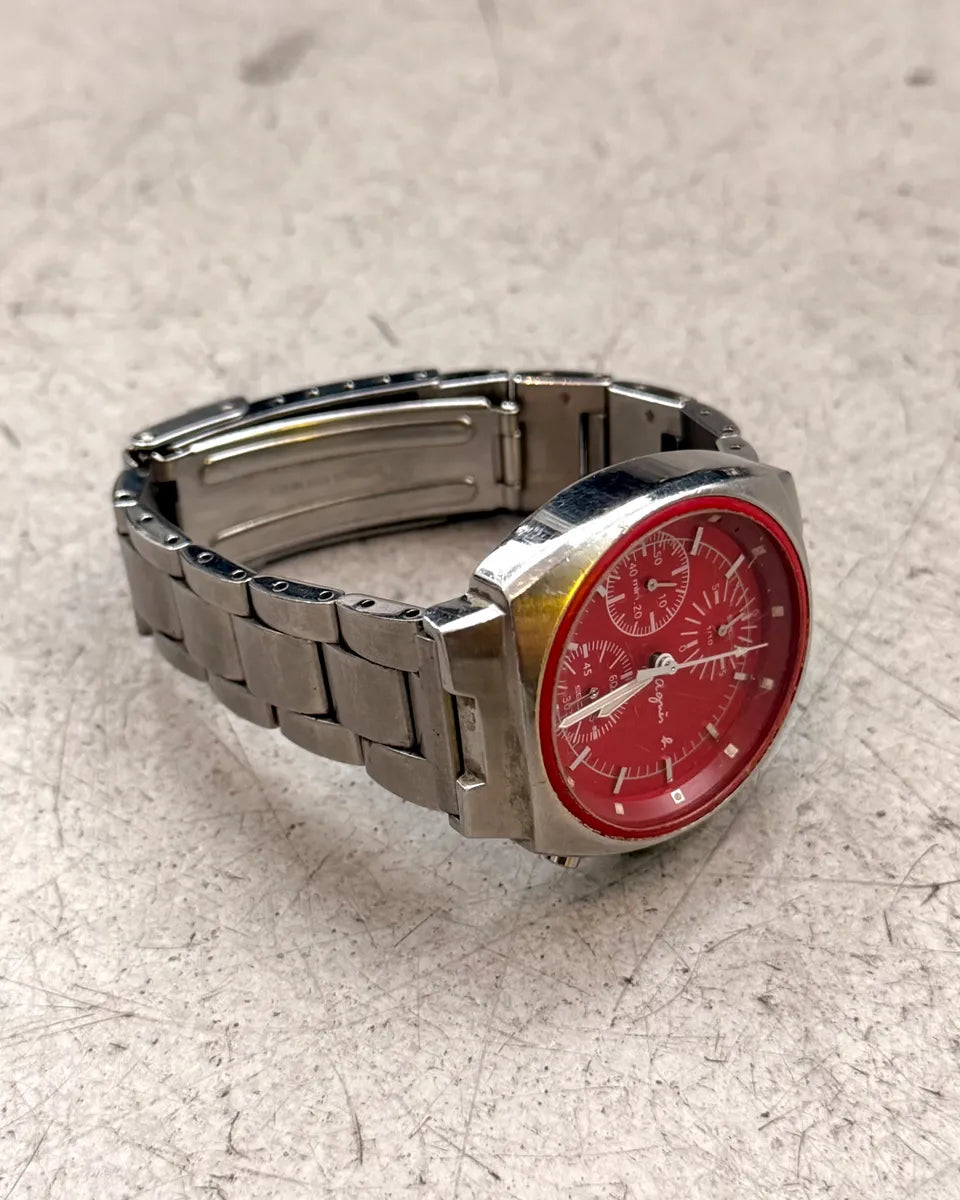Agnès B Red Steel Chronograph Watch razqnRN 7