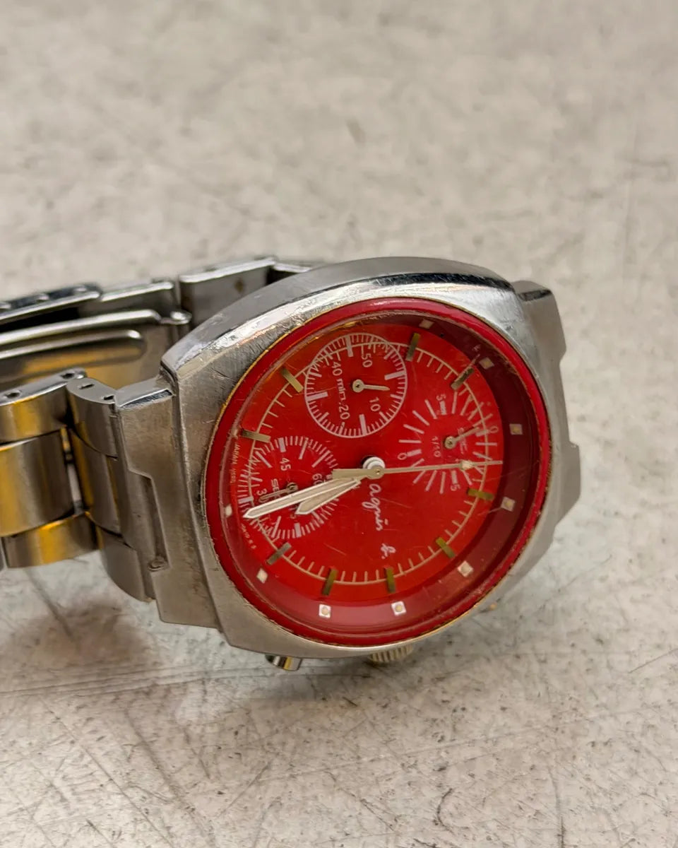 Agnès B Red Steel Chronograph Watch razqnRN 8