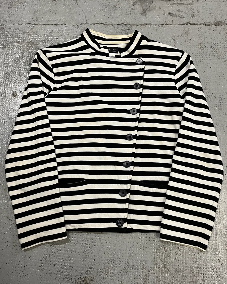 Agnès b. Black & White Officer Asymmetrical Striped Cardigan lXghzYY 0