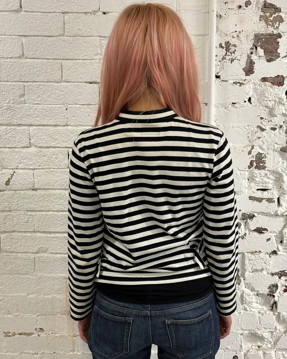 Agnès b. Black & White Officer Asymmetrical Striped Cardigan lXghzYY 2