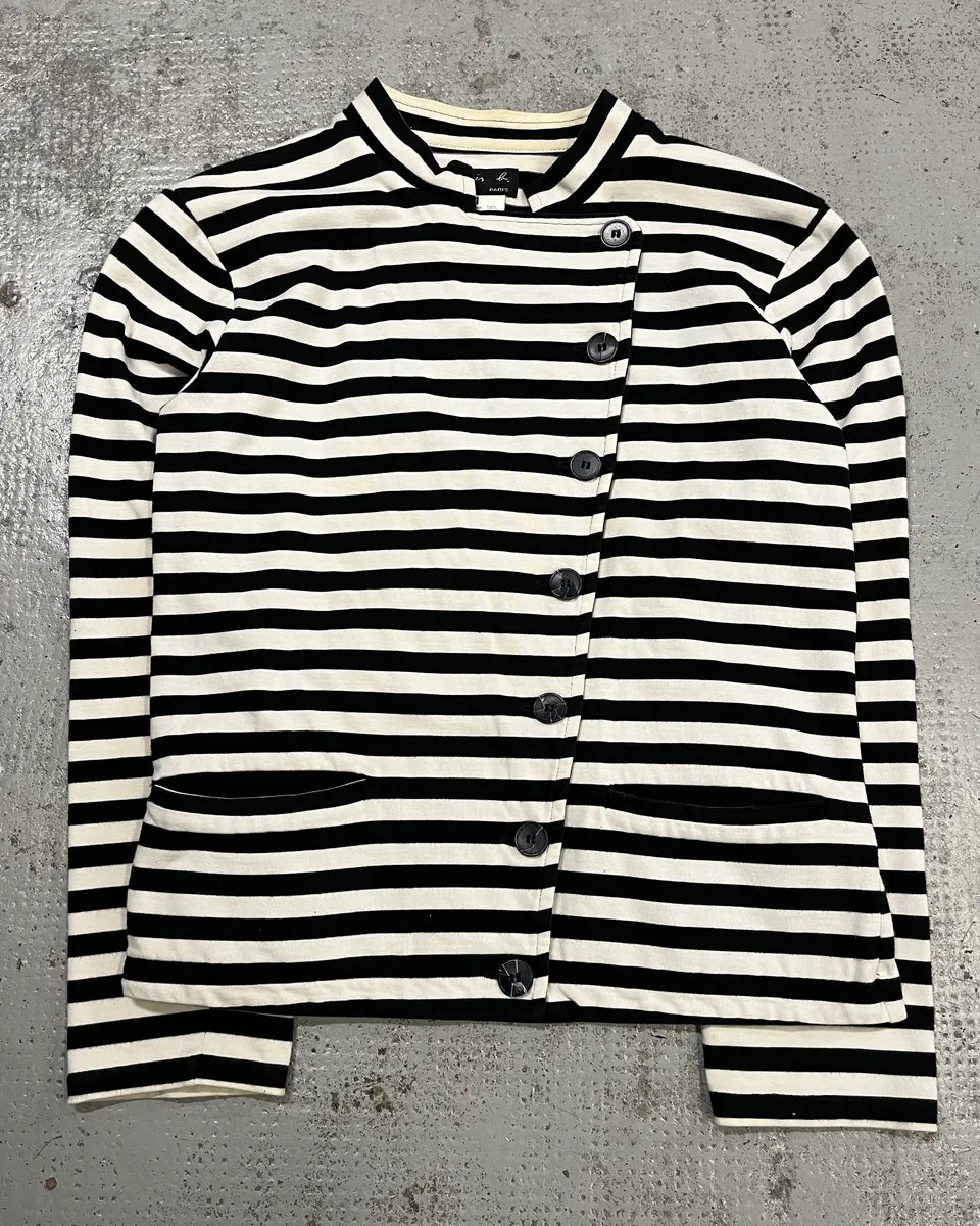 Agnès b. Black & White Officer Asymmetrical Striped Cardigan lXghzYY 3