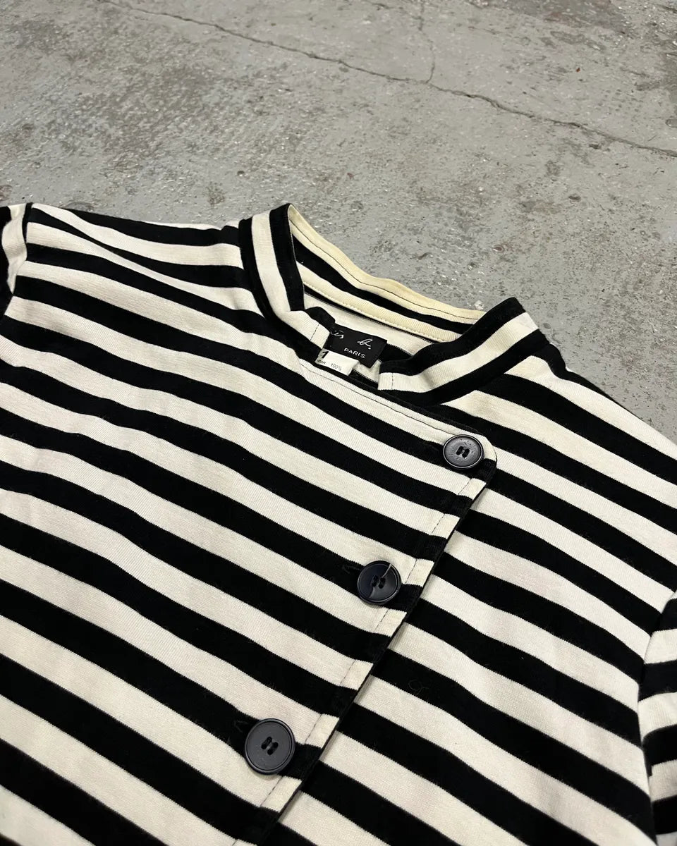 Agnès b. Black & White Officer Asymmetrical Striped Cardigan lXghzYY 4