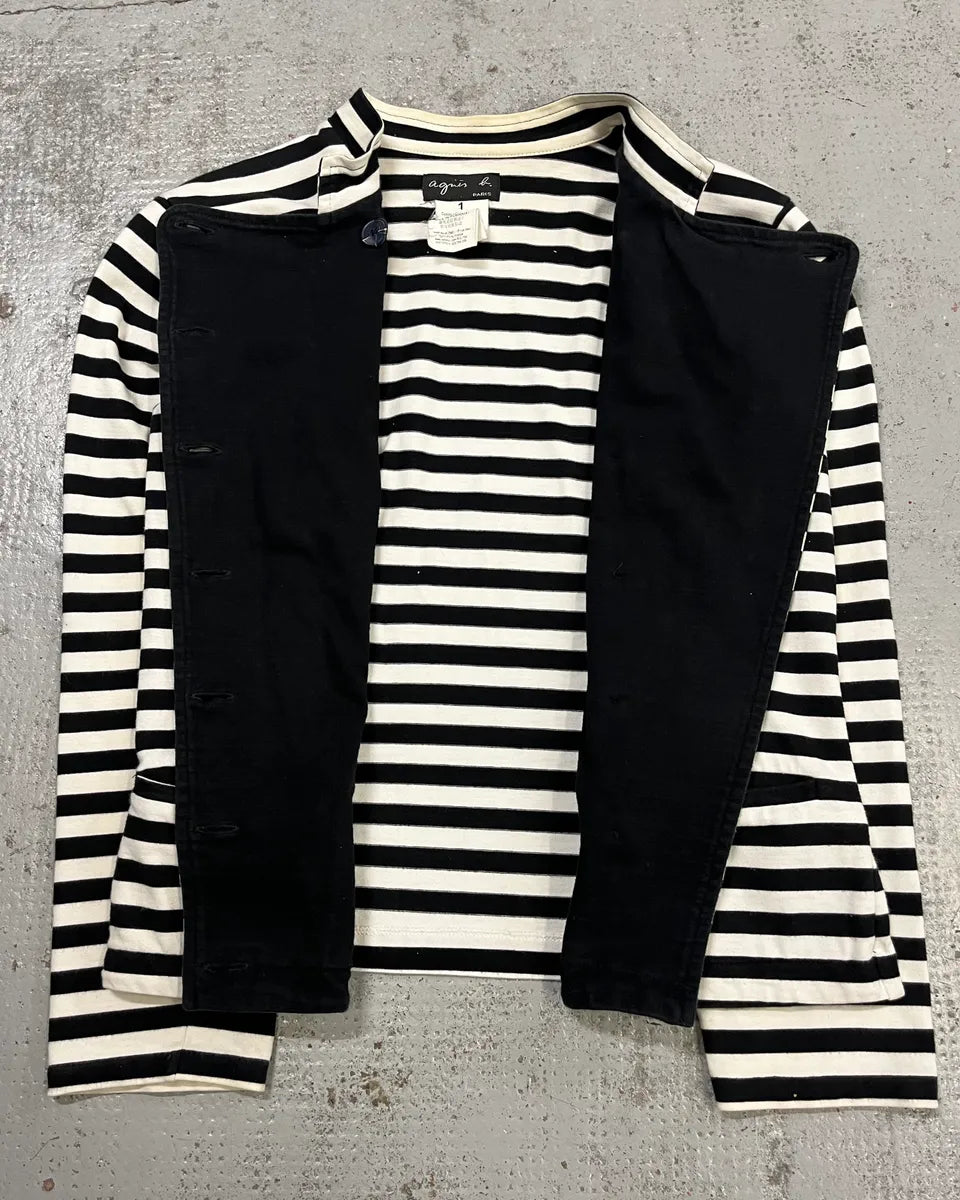 Agnès b. Black & White Officer Asymmetrical Striped Cardigan lXghzYY 7