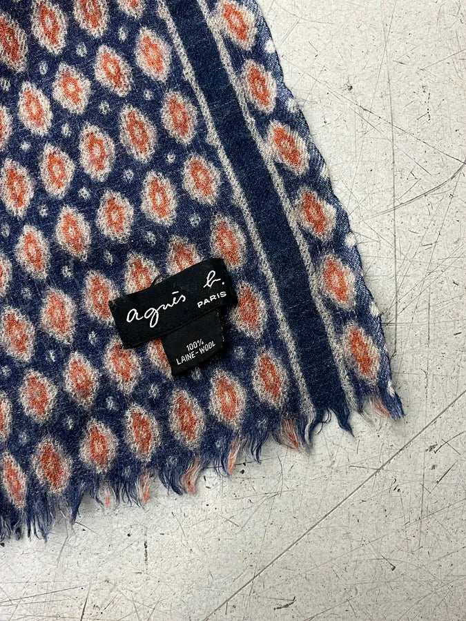 Agnès b. Navy Orange Wool Jacquard Scarf RfsBcYc 2