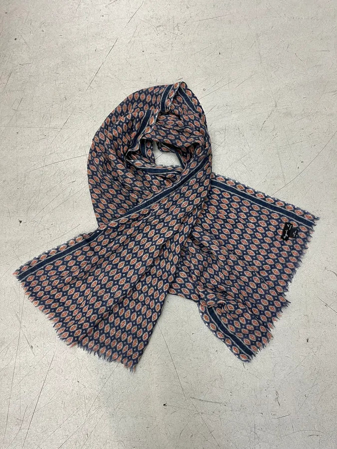 Agnès b. Navy Orange Wool Jacquard Scarf RfsBcYc 1