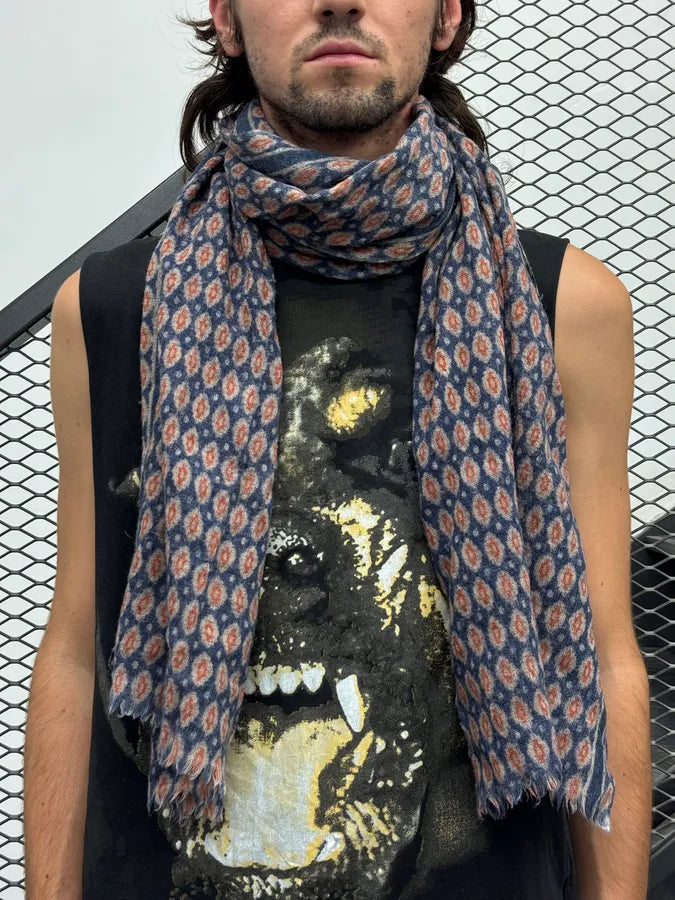 Agnès b. Navy Orange Wool Jacquard Scarf RfsBcYc 0