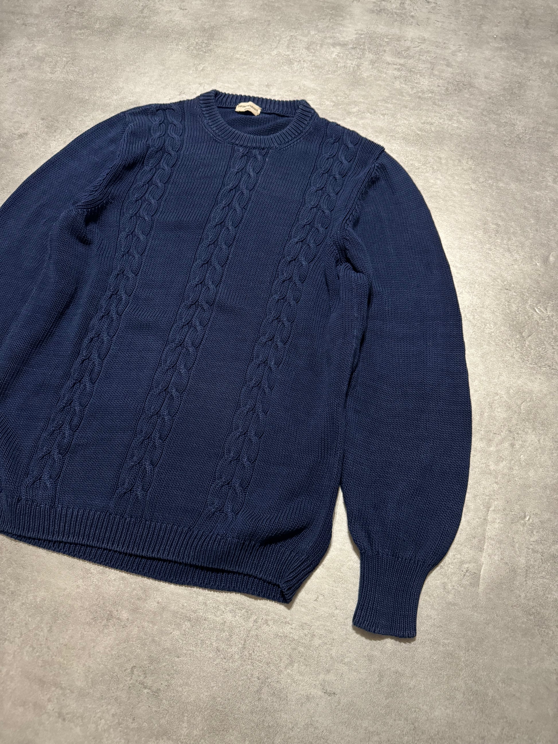 1980s Emporio Armani Navy Emblematic Wool Sweater (M/L) - 5