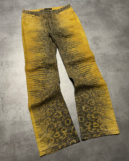 1990s Roberto Cavalli Bees Yellow Scales Pants (S) - 4