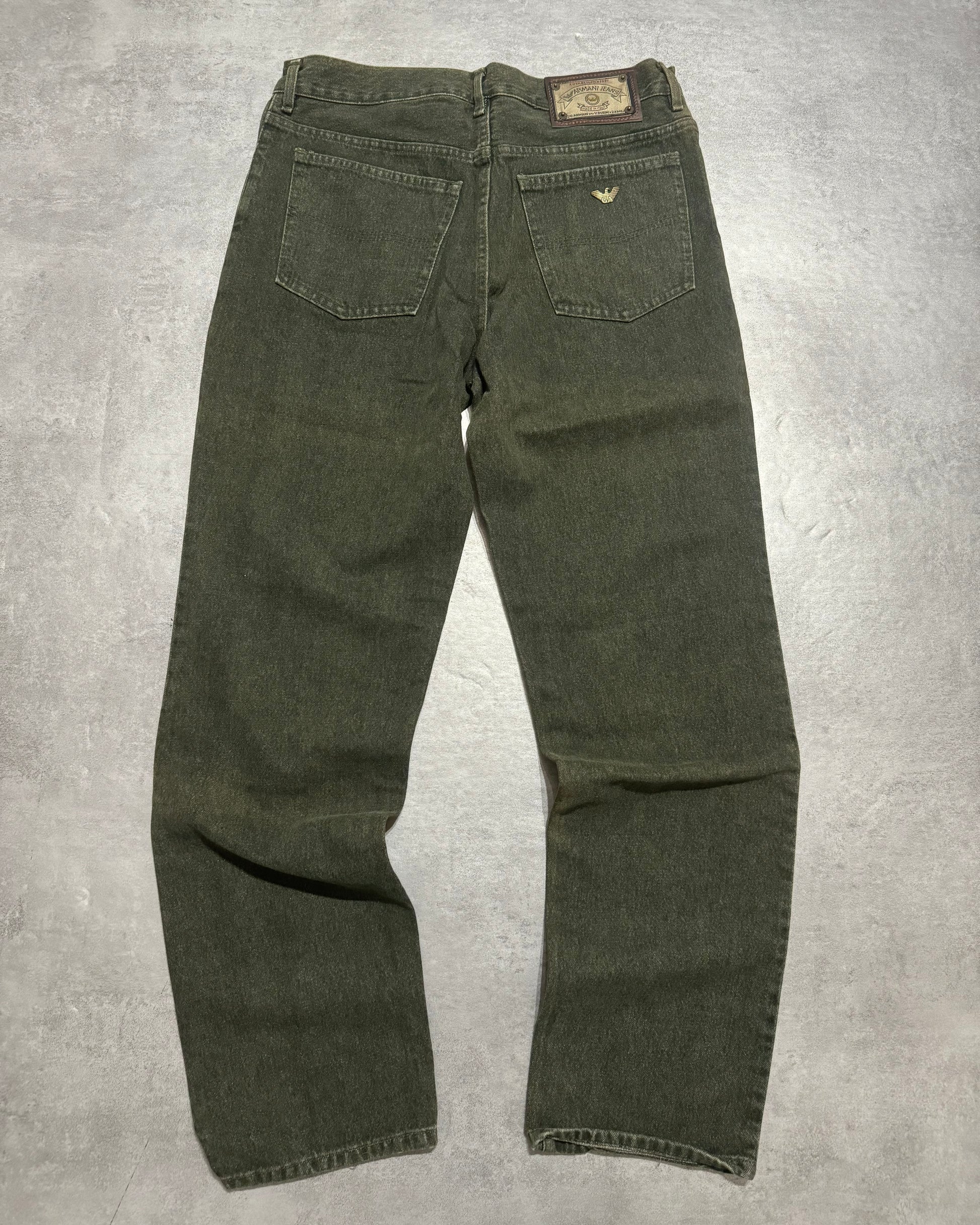 1990s Armani Faded Green Denim Cozy Pants (M/L) - 1