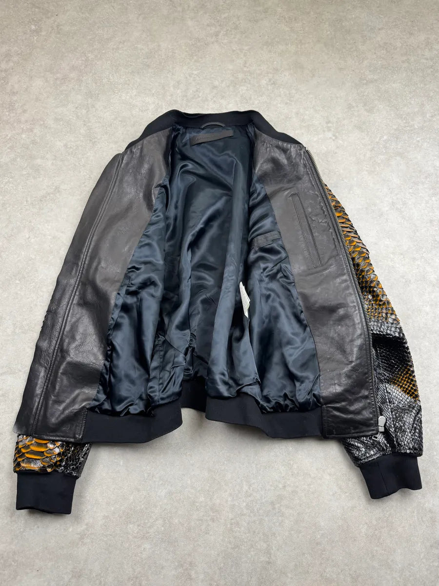 SS2014 Alexander McQueen Black Python Orange Sleeves Leather Jacket  YFlTsoD 8