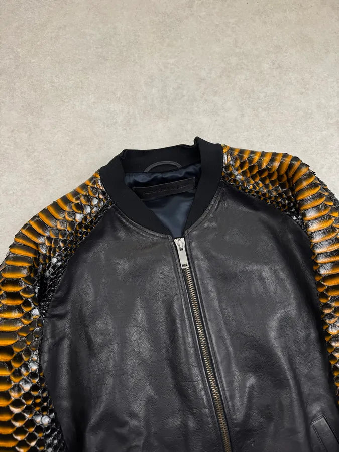 SS2014 Alexander McQueen Black Python Orange Sleeves Leather Jacket  YFlTsoD 5