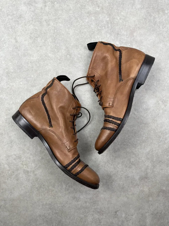 Alexander McQueen Brown Leather Braided Boots zcIXYCr 4