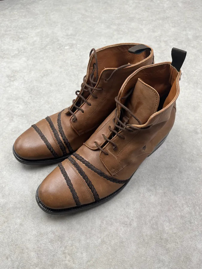 Alexander McQueen Brown Leather Braided Boots zcIXYCr 2