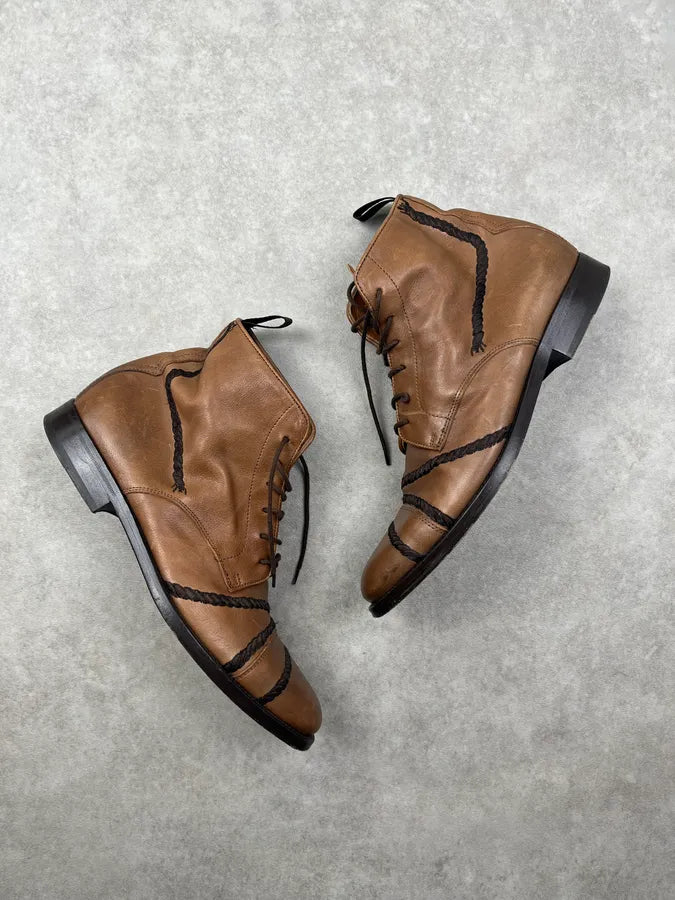 Alexander McQueen Brown Leather Braided Boots zcIXYCr 3