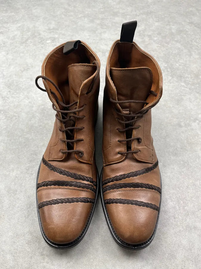Alexander McQueen Brown Leather Braided Boots zcIXYCr 1