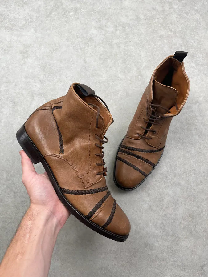 Alexander McQueen Brown Leather Braided Boots zcIXYCr 0