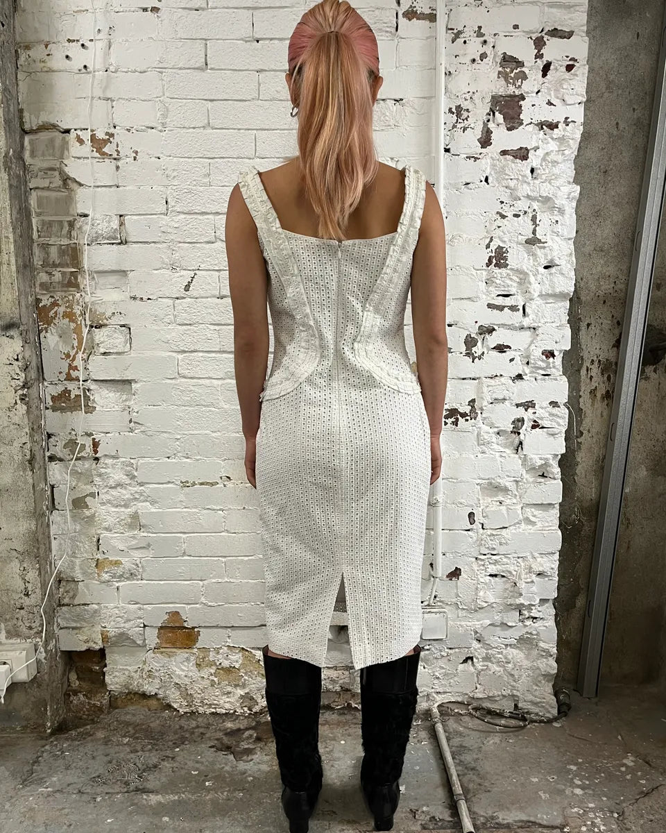 AW2011 Alexander McQueen Cream Knit Ruffle Trim Sheath Dress  Dolce Vita  Hub