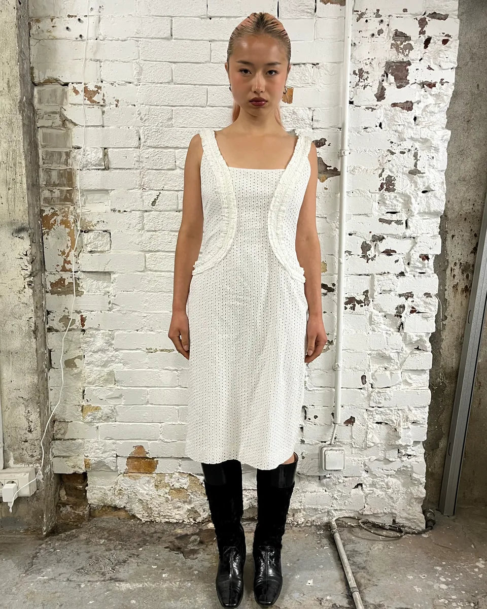 AW2011 Alexander McQueen Cream Knit Ruffle Trim Sheath Dress