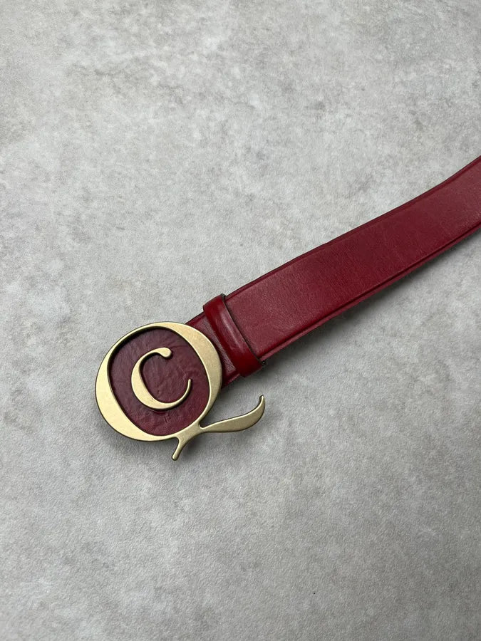 Alexander McQueen Gold Buckle Red Leather Belt HqTUxNm 3
