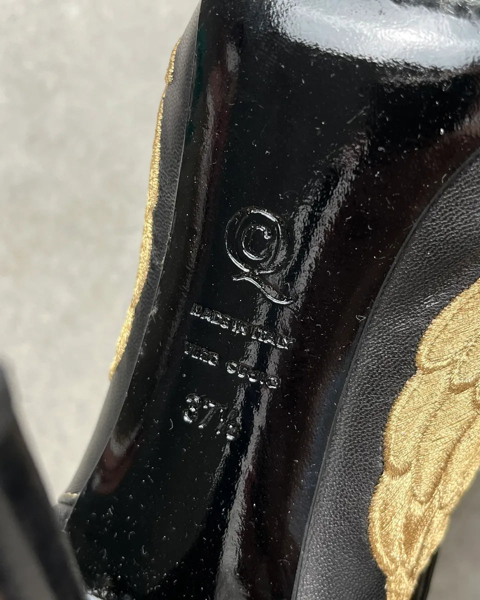 Alexander McQueen Gold Wings Faithful Skull Black Leather Heels MZEYjmQ 10