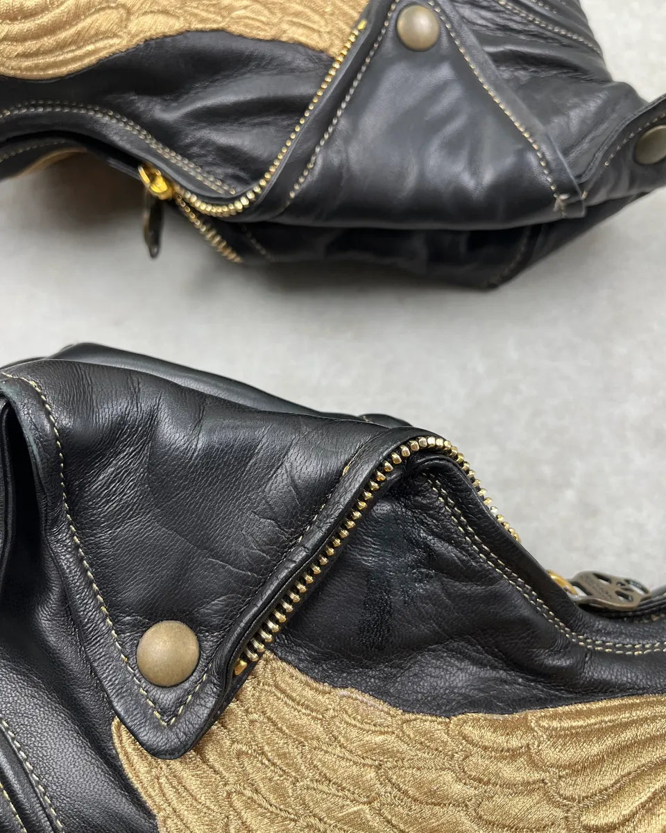 Alexander McQueen Gold Wings Faithful Skull Black Leather Heels MZEYjmQ 6