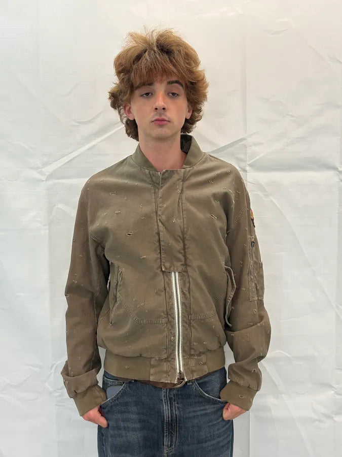 2010s Alexander McQueen Green Distressed Military Bomber Jacket REqBcYk 1