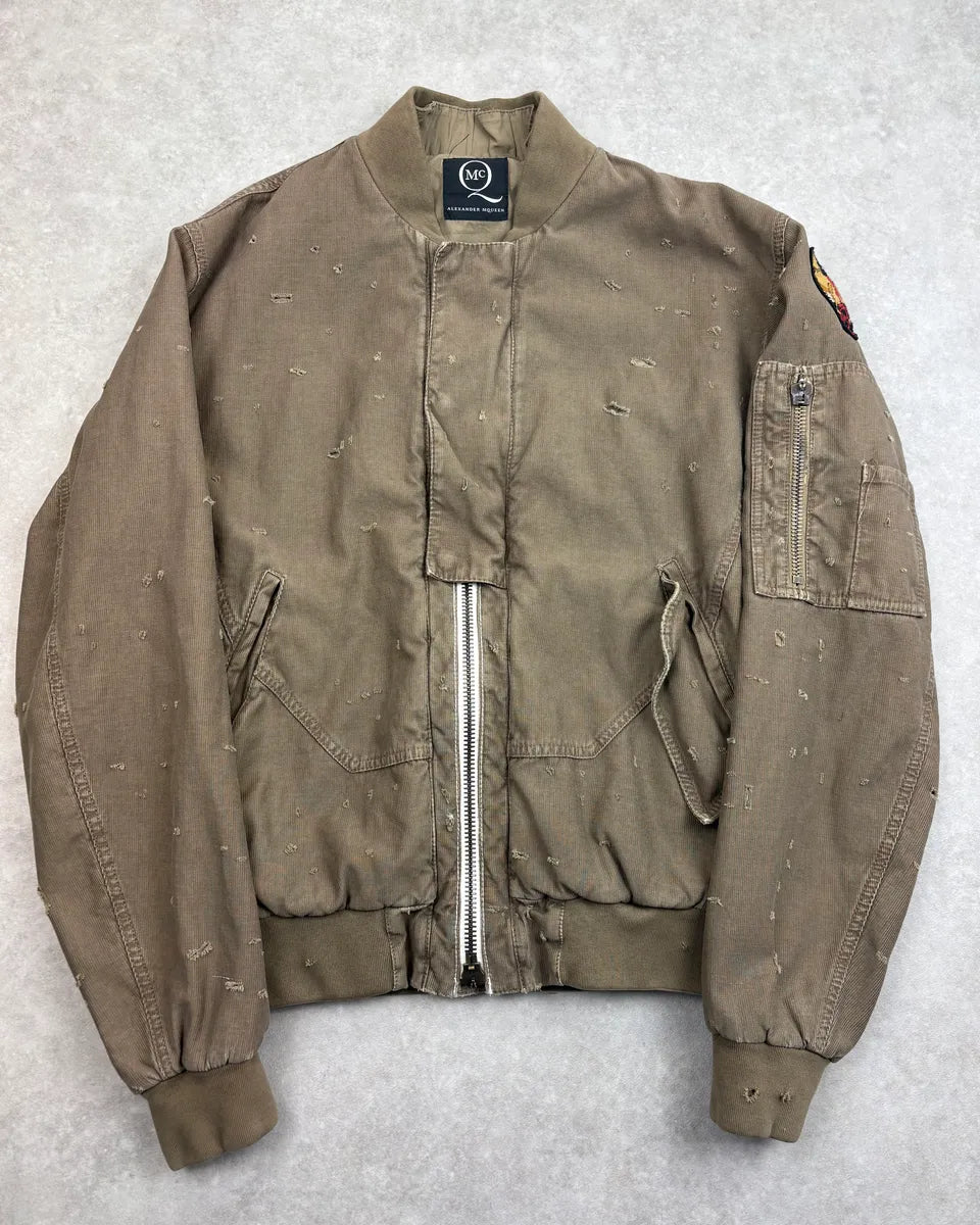 2010s Alexander McQueen Green Distressed Military Bomber Jacket REqBcYk 0