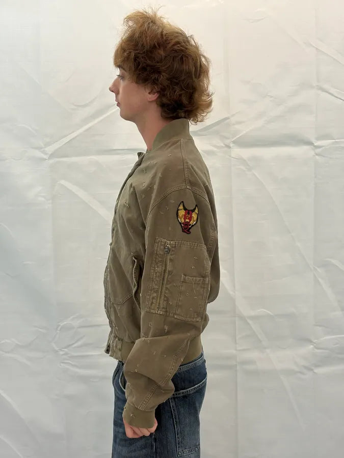 2010s Alexander McQueen Green Distressed Military Bomber Jacket REqBcYk 2