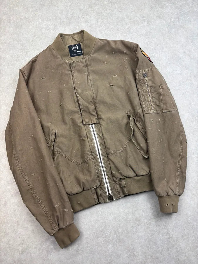 2010s Alexander McQueen Green Distressed Military Bomber Jacket REqBcYk 4