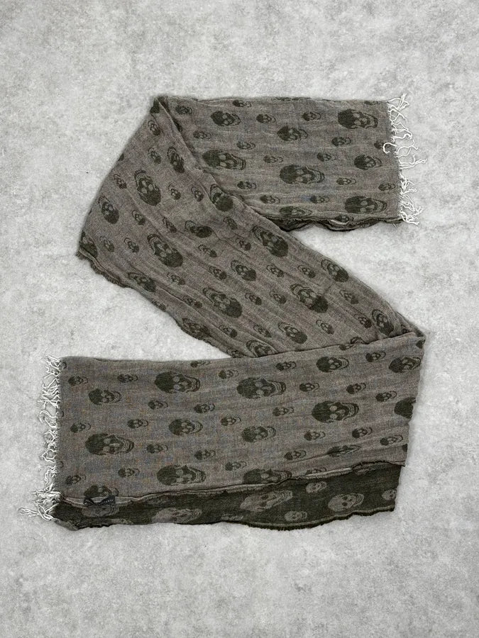 Alexander McQueen Grey & Green Deadskull Scarf mOQcCfd 3