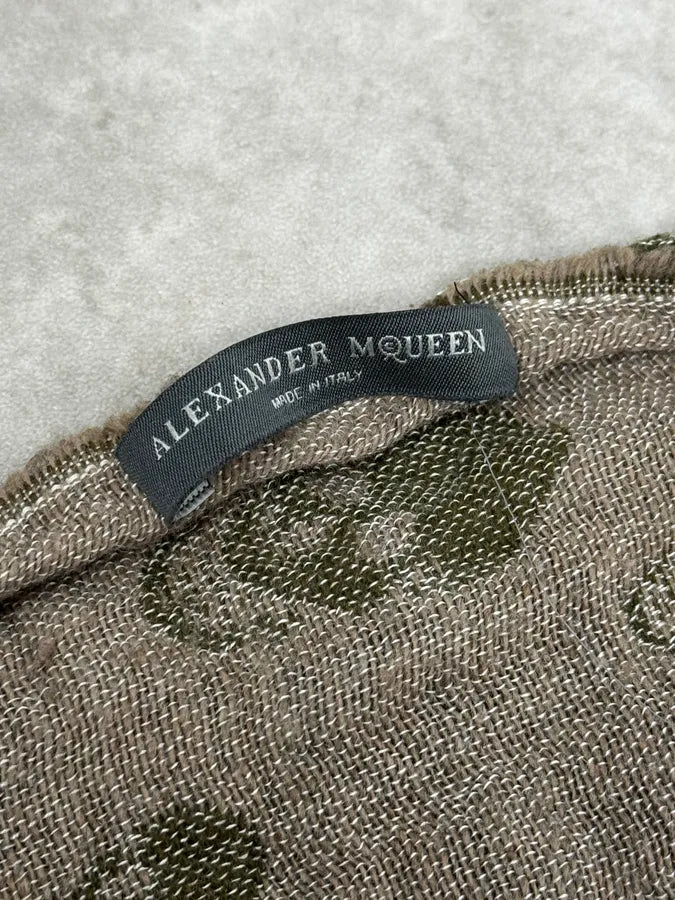 Alexander McQueen Grey & Green Deadskull Scarf mOQcCfd 6