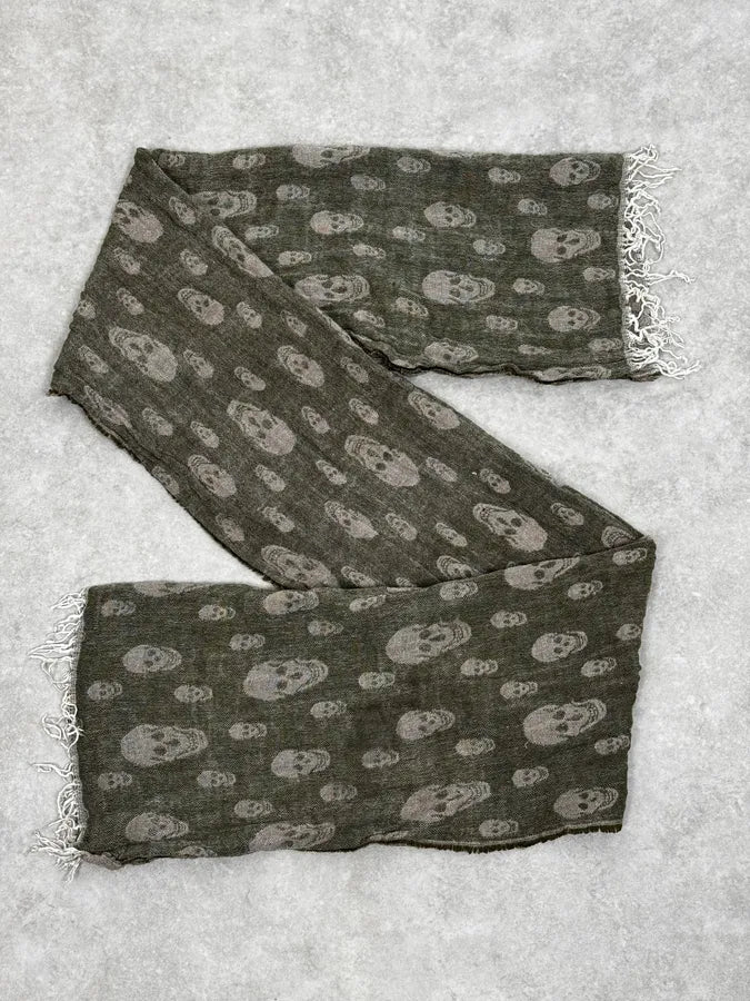 Alexander McQueen Grey & Green Deadskull Scarf mOQcCfd 0