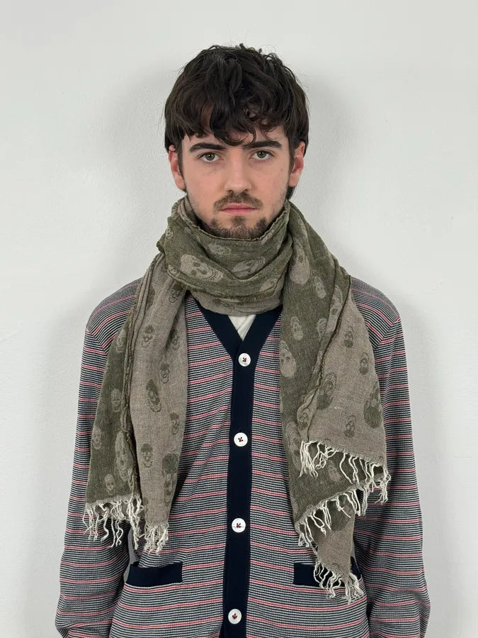 Alexander McQueen Grey & Green Deadskull Scarf mOQcCfd 2