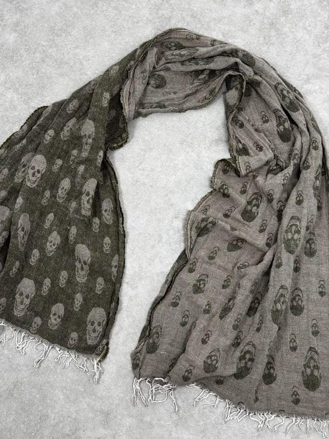 Alexander McQueen Grey & Green Deadskull Scarf mOQcCfd 1