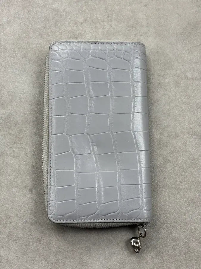 Alexander McQueen Grey Crocodile Embossed Leather Wallet QLSYAHw 1