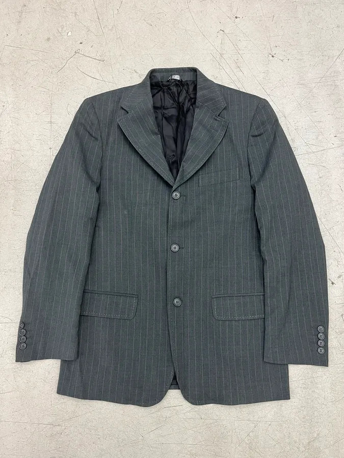 2000s Alexander McQueen Grey Wool Pinstripe Suit Blazer Jacket LlyFmZz 0